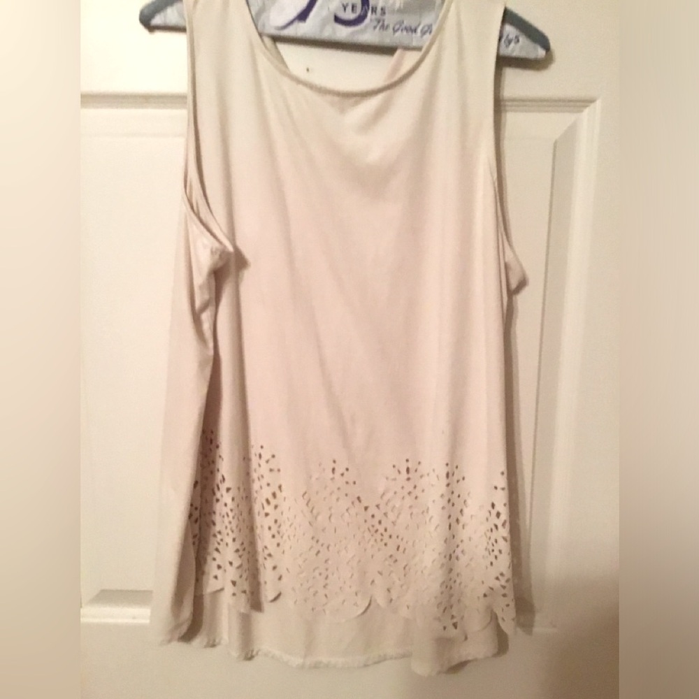 Soft suede cream scalloped hem tank